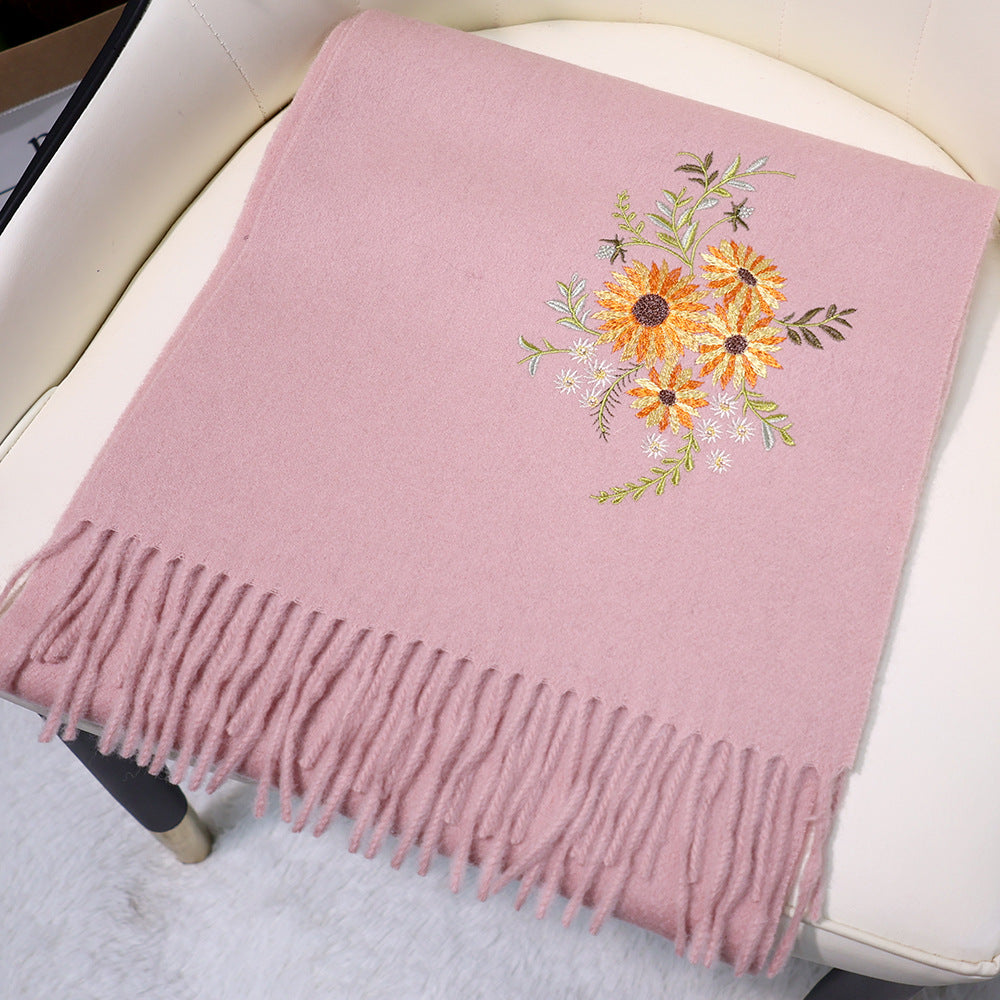 Multiple Styles of National Trend Embroidered Merino Wool Scarves for Women – Red Dragon Year Gift, Autumn and Winter Warmth, Neck Wrap for Mom
