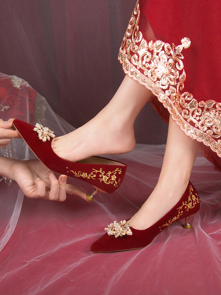 Zapatos de boda para mujer, zapatos de novia que no cansan los pies, zapatos de boda, estilo chino, vestido de novia Hexiu, tacones altos rojos de dos usos, sensación de nicho