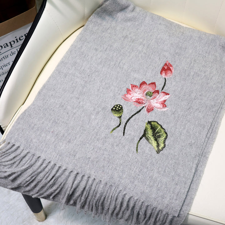 Multiple Styles of National Trend Embroidered Merino Wool Scarves for Women – Red Dragon Year Gift, Autumn and Winter Warmth, Neck Wrap for Mom