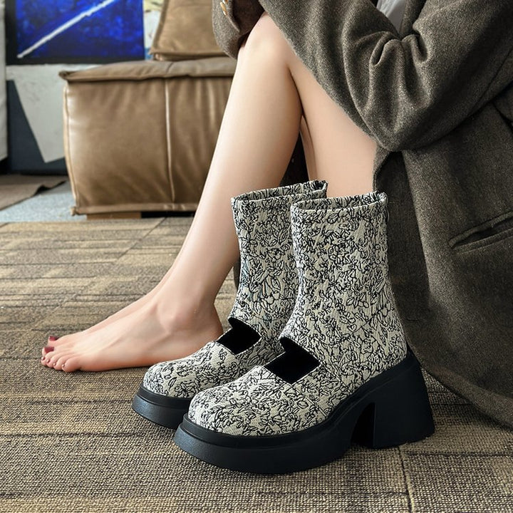 Botas elásticas retro estilo chino, botas Martin, sandalias de verano para mujer con plataforma fina y suela gruesa, botas cortas con cremallera trasera que realzan la altura.