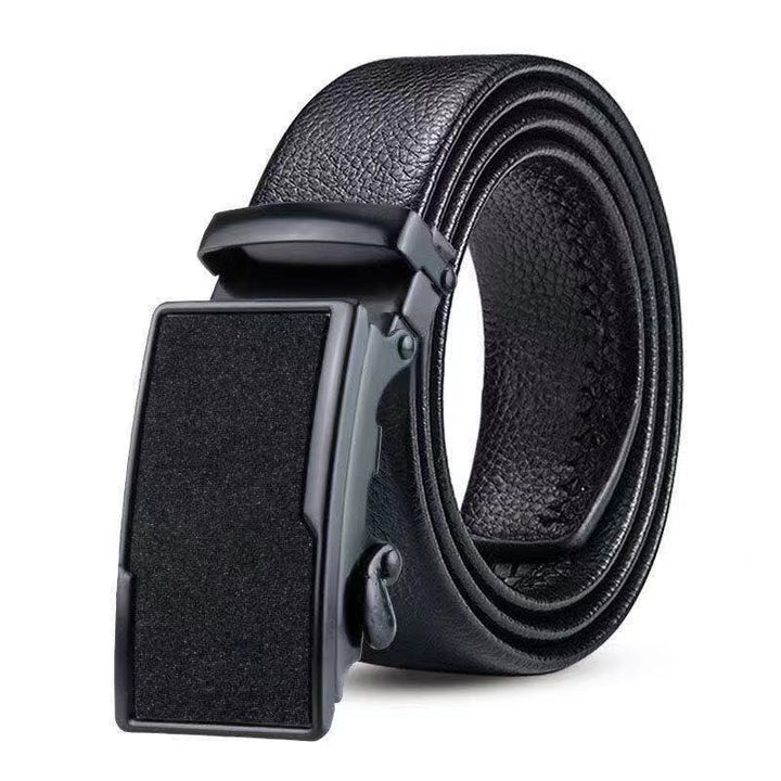 Cinturón de cuero informal de negocios para hombre: hebilla automática con diseño texturizado de grano de lichi.