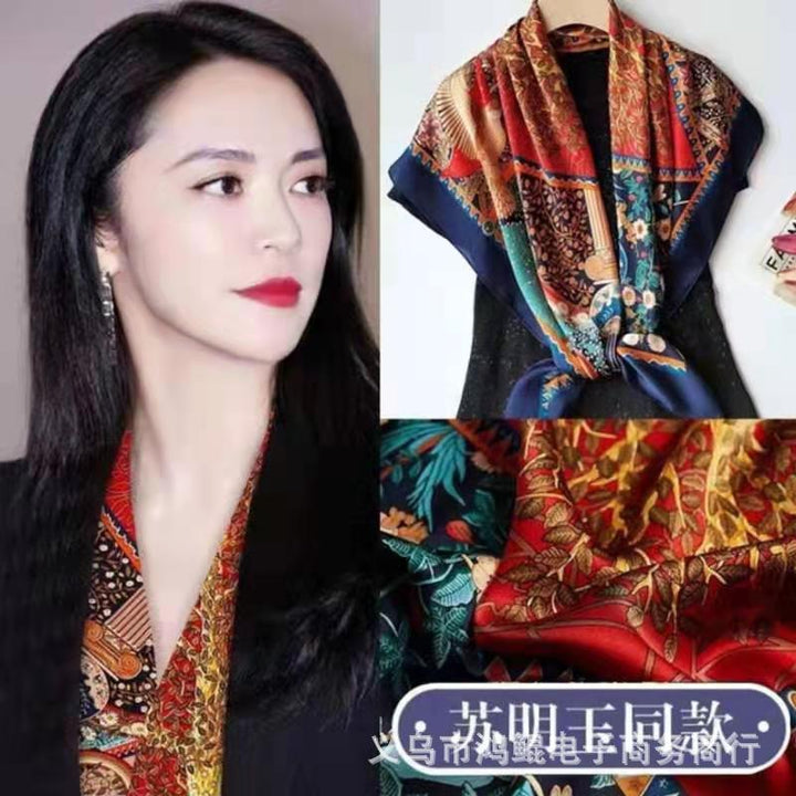 Nuevo regalo de estilo chino para mujer: pañuelo de seda con estampado "Mil millas de ríos y montañas", chal cuadrado grande para el Día de la Madre.
