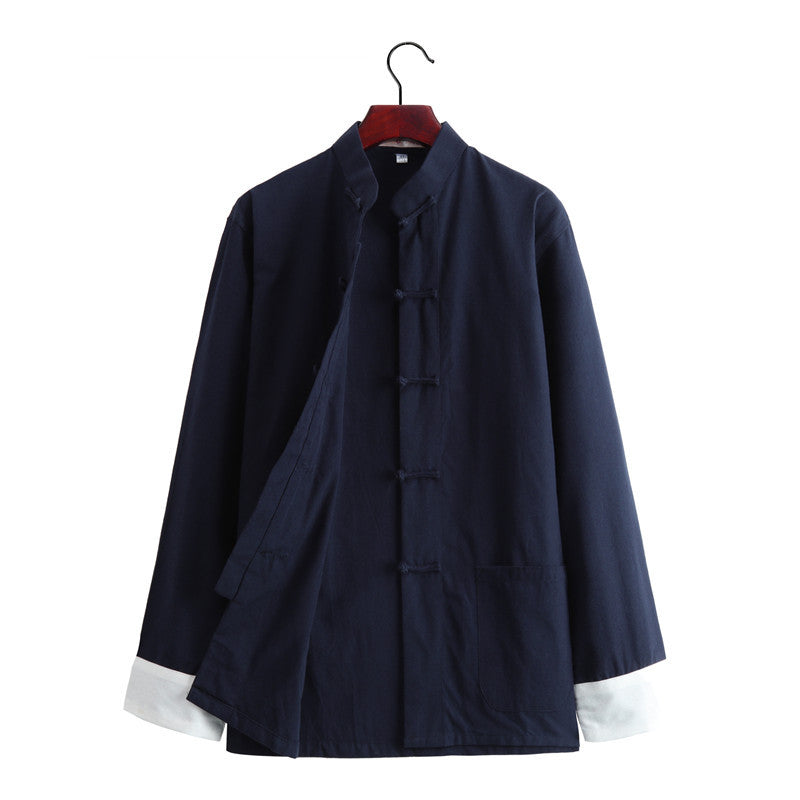 Chinese Style Vintage Men’s Tang Jacket | Spring & Autumn Long-Sleeve Casual Jacket | Mandarin Collar with Button Closures