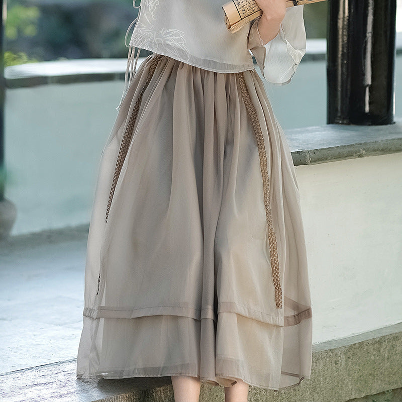 Original new Qingluo new Chinese Zen tea dress fairy girl cheongsam two-piece skirt improved Hanfu summer
