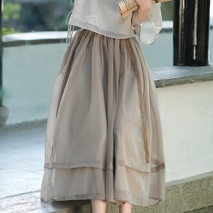 Original new Qingluo new Chinese Zen tea dress fairy girl cheongsam two-piece skirt improved Hanfu summer