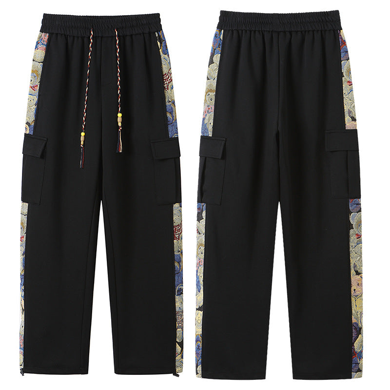 Nuevo estilo de verano para hombre XXBRO: tendencia nacional, nuevo estilo chino, estampado de osito, pantalones casuales de seda helada, pantalones rectos de trabajo.