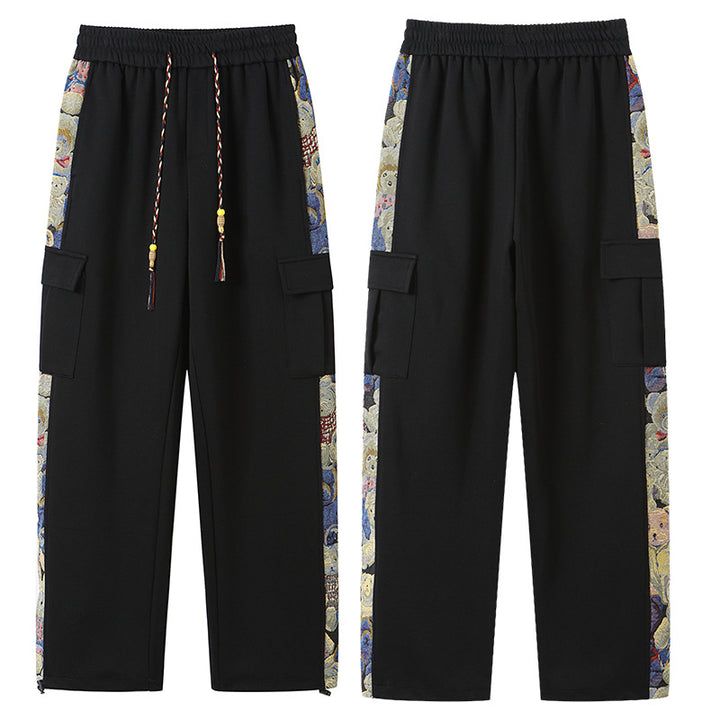 Nuevo estilo de verano para hombre XXBRO: tendencia nacional, nuevo estilo chino, estampado de osito, pantalones casuales de seda helada, pantalones rectos de trabajo.
