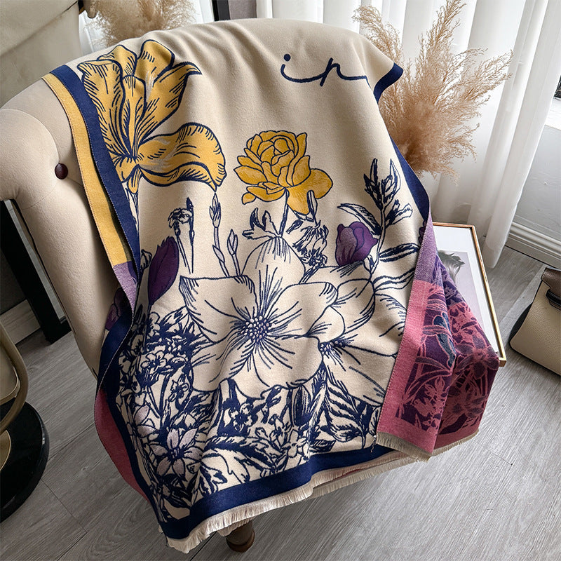 National Style Floral Print Shawl – Artistic and Elegant