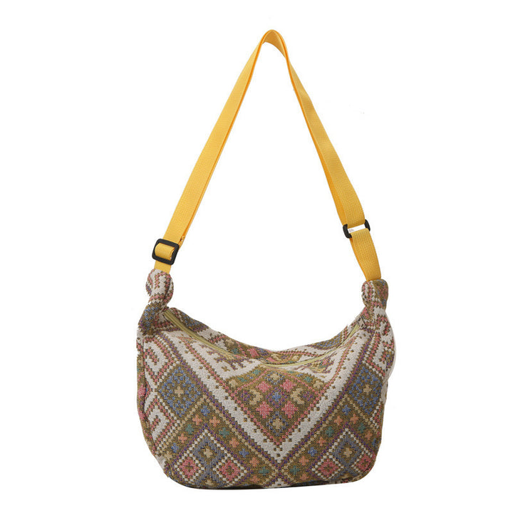 Chinese-Inspired Ethnic Style Dumpling Bag 2023 New Design with Colorful Pendant, Shoulder, and Crossbody Striped Tote