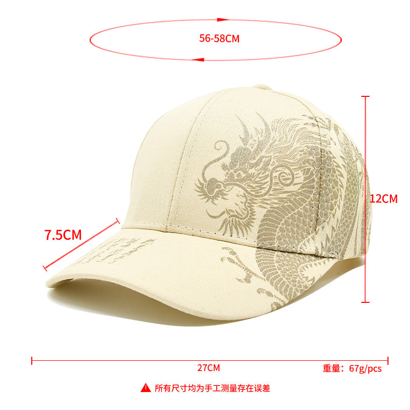 Gorra de béisbol con estampado de dragón estilo chino: sombrero de sol moderno para mujer y hombre, gorra plana para actividades al aire libre, protección solar.