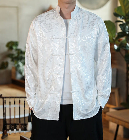 Chaqueta de traje Tang de seda para hombres | Cuello alto estilo chino holgado de talla grande | Chaqueta Zhongshan de estilo retro |