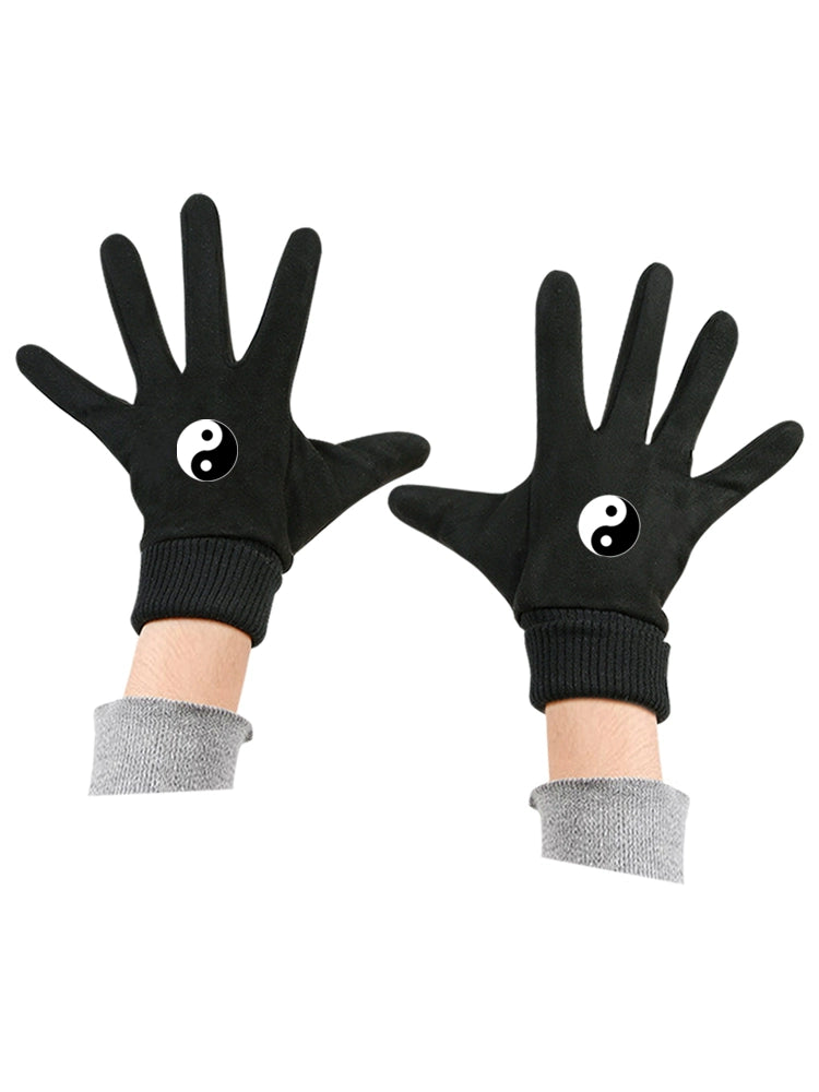 Guochao Chinese Style Bagua Tai Chi Daoist Black and White Touchscreen Gloves for Men and Women, Cycling, Split Finger, Warm and Touchscreen-Compatible