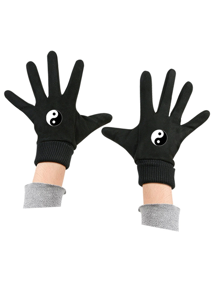Guochao Chinese Style Bagua Tai Chi Daoist Black and White Touchscreen Gloves for Men and Women, Cycling, Split Finger, Warm and Touchscreen-Compatible