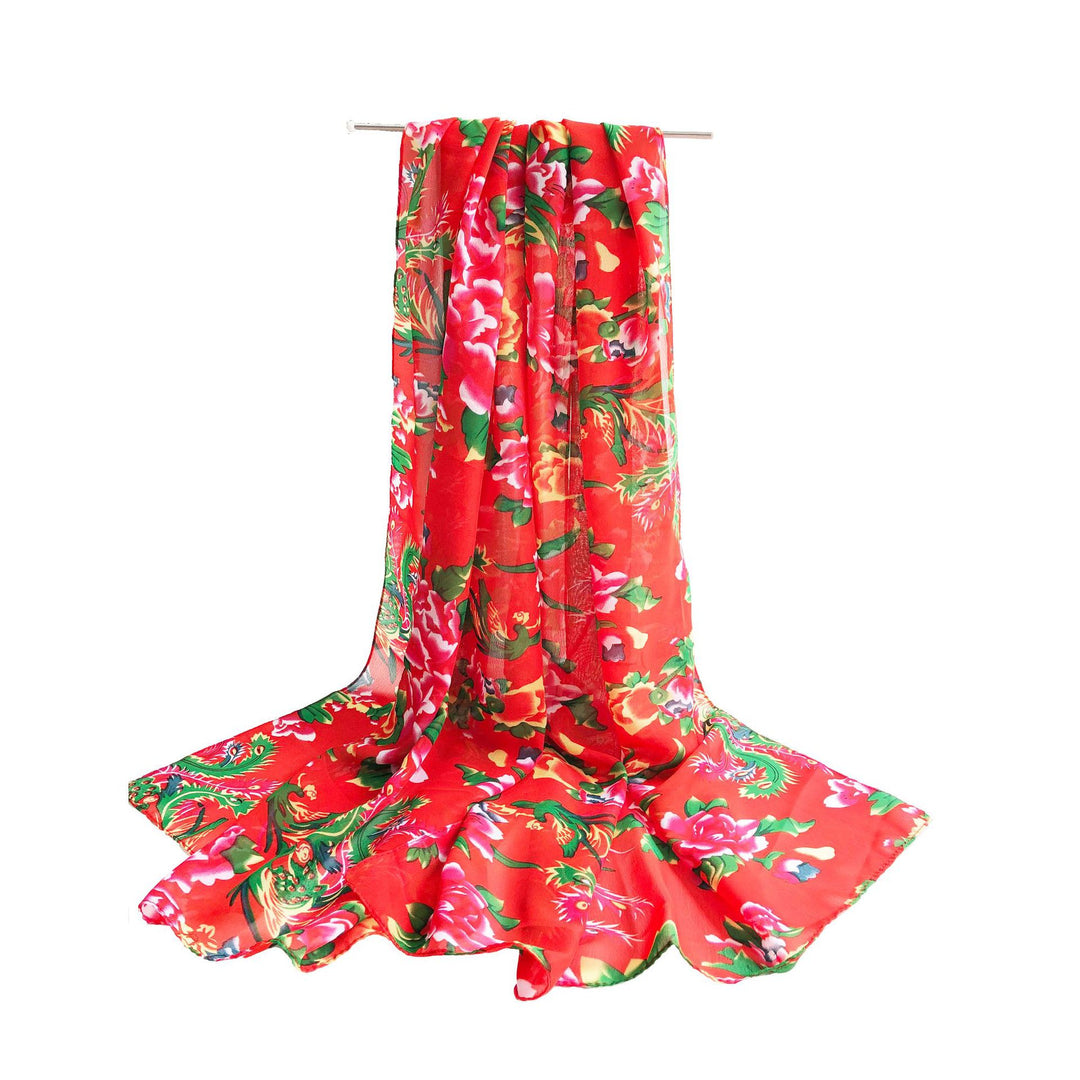 Bufanda floral del noreste de estilo chino para otoño/invierno: chal de viajes, fotografía y comercio en vivo
