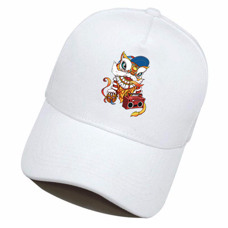 Gorra de estilo chino para hombre: gorra de béisbol bordada con danza del león, tendencia nacional, gorra de pico de pato estilo hip-hop para cabezas grandes.