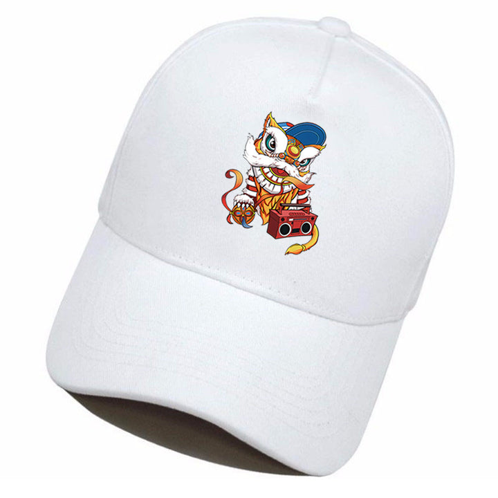 Gorra de estilo chino para hombre: gorra de béisbol bordada con danza del león, tendencia nacional, gorra de pico de pato estilo hip-hop para cabezas grandes.