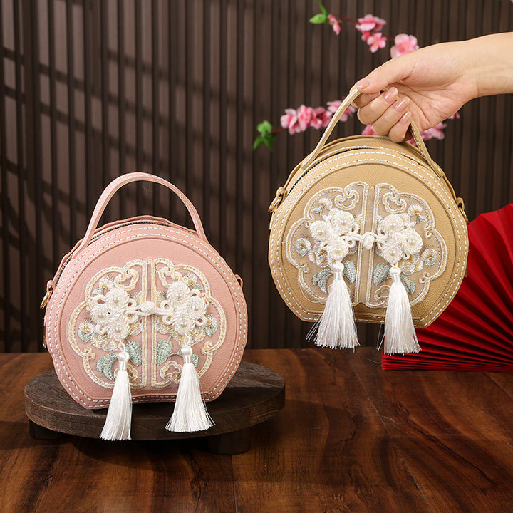Bolso bordado artesanal de estilo chino, nuevo bolso redondo pequeño versátil de moda china, bandolera, bolso de hombro y de mano para mujer.