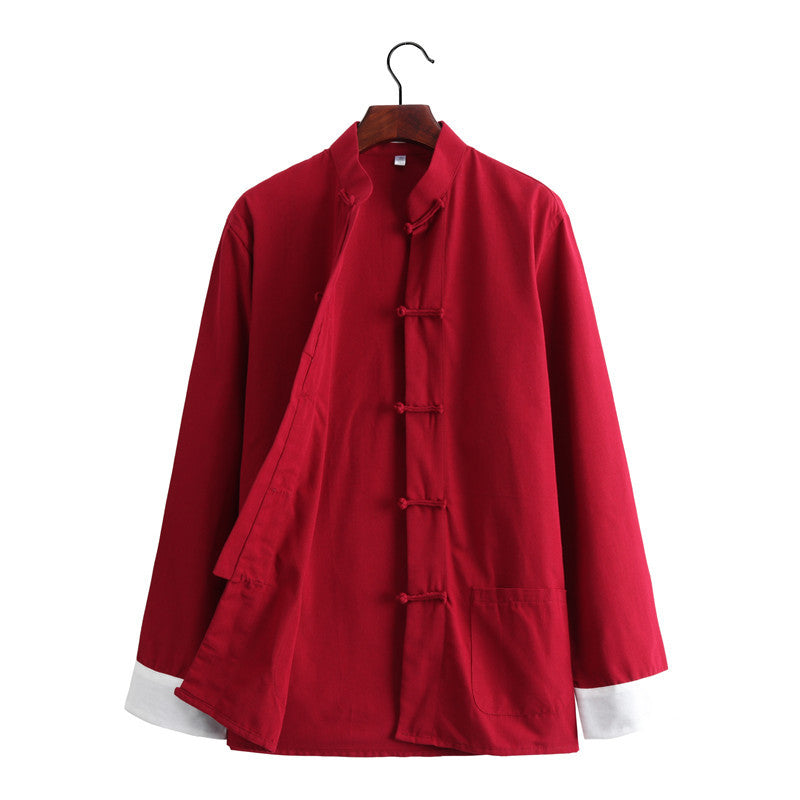 Chinese Style Vintage Men’s Tang Jacket | Spring & Autumn Long-Sleeve Casual Jacket | Mandarin Collar with Button Closures