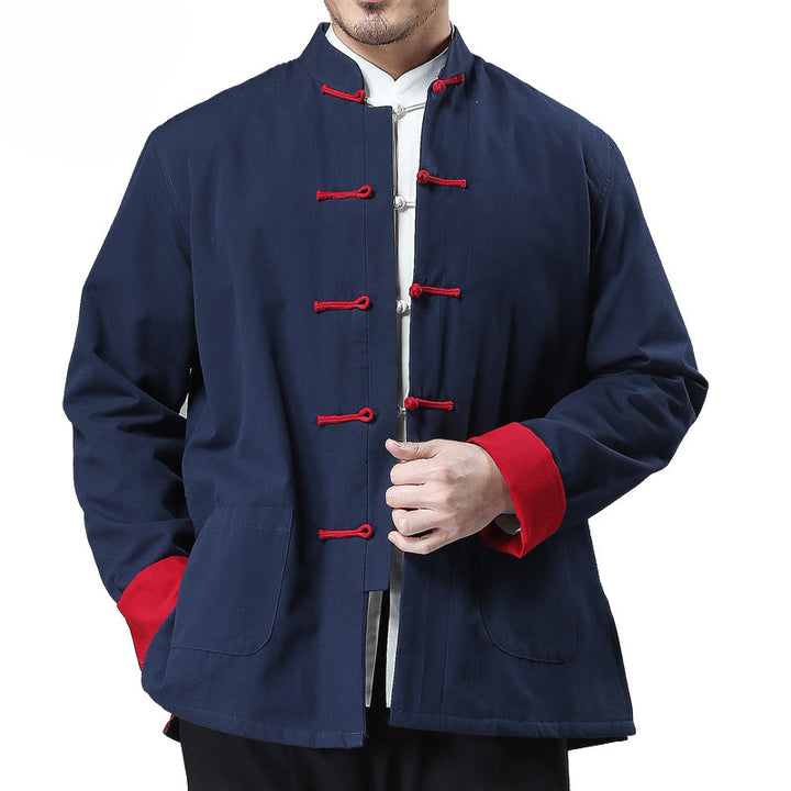 Chinese Style Vintage Men’s Tang Jacket | Spring & Autumn Long-Sleeve Casual Jacket | Mandarin Collar with Button Closures