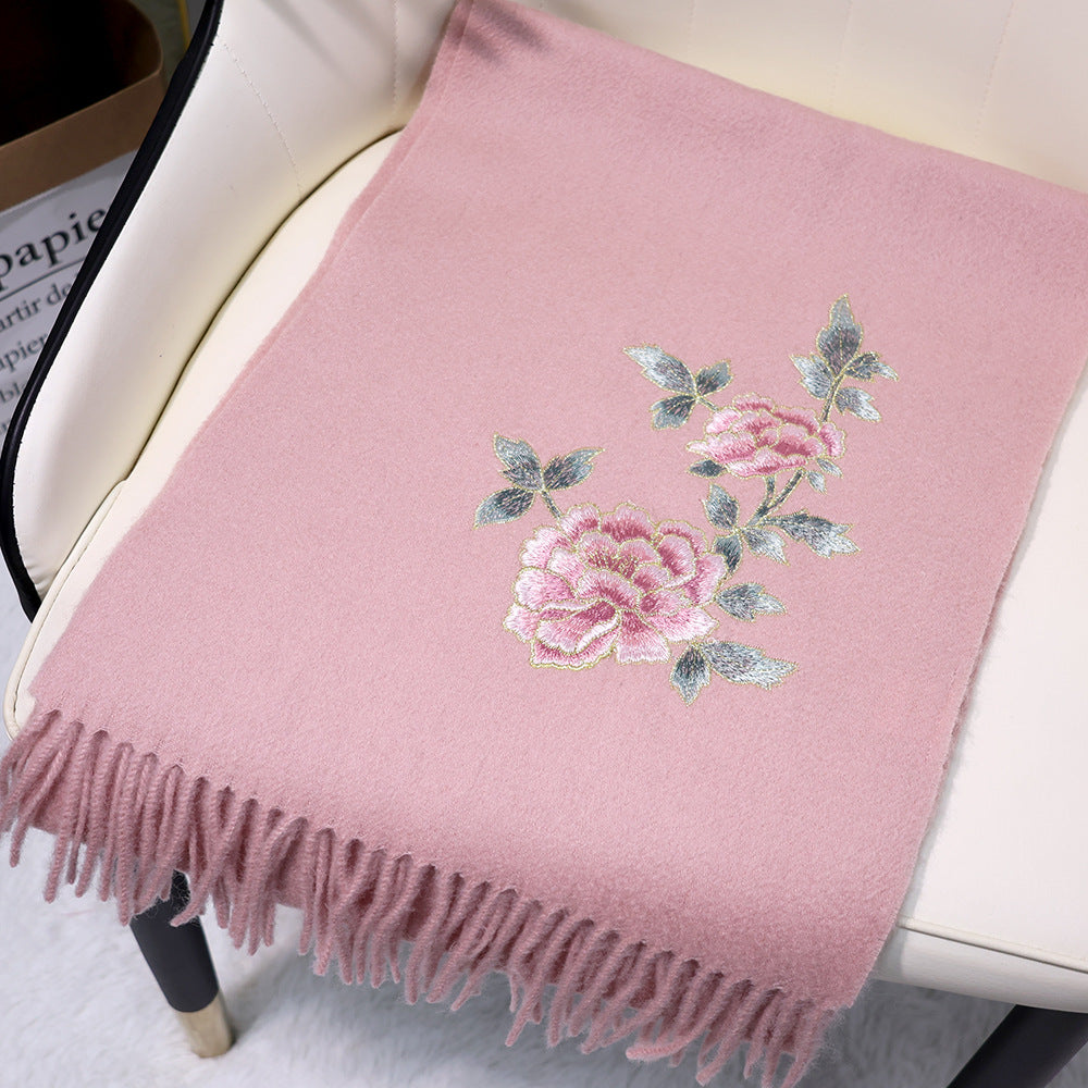 Multiple Styles of National Trend Embroidered Merino Wool Scarves for Women – Red Dragon Year Gift, Autumn and Winter Warmth, Neck Wrap for Mom