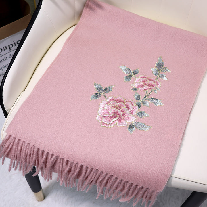 Multiple Styles of National Trend Embroidered Merino Wool Scarves for Women – Red Dragon Year Gift, Autumn and Winter Warmth, Neck Wrap for Mom
