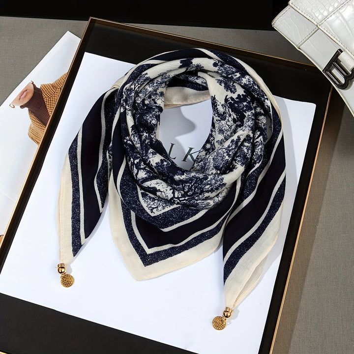 Vintage Print Magnetic Buckle Triangle Scarf – Elegant Lightweight Neck Scarf