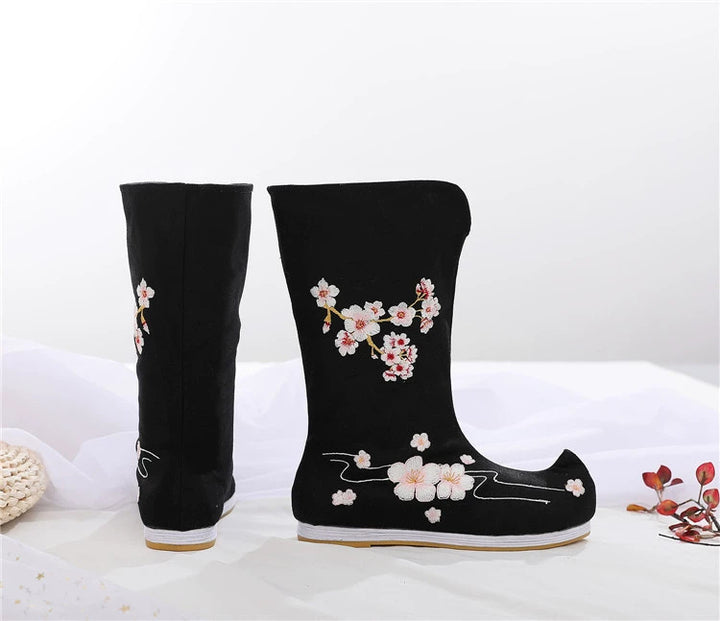 Botas Hanfu de traje antiguo, zapatos bordados para hombres y mujeres, zapatos chinos de caña alta de estilo antiguo, zapatos Hanfu para actuación teatral