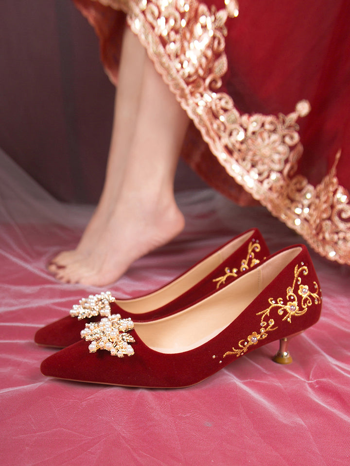 Zapatos de boda para mujer, zapatos de novia que no cansan los pies, zapatos de boda, estilo chino, vestido de novia Hexiu, tacones altos rojos de dos usos, sensación de nicho