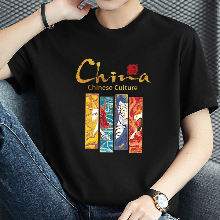 Summer new pure cotton T-shirt men's short-sleeved trendy brand loose versatile national trend T-shirt half-sleeved Chinese style men's T-shirt