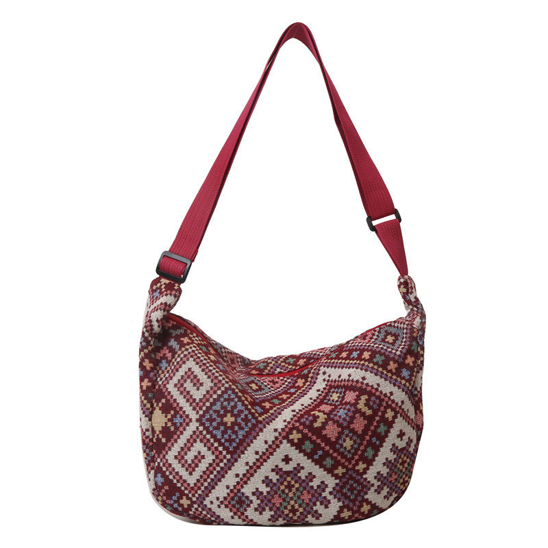 Chinese-Inspired Ethnic Style Dumpling Bag 2023 New Design with Colorful Pendant, Shoulder, and Crossbody Striped Tote