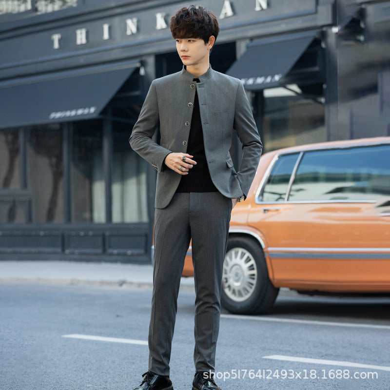 A79 Nuevo traje Zhongshan de estilo chino para hombres, chaqueta juvenil, traje Tang, conjunto de traje de actuación, elegante traje pequeño delgado, top