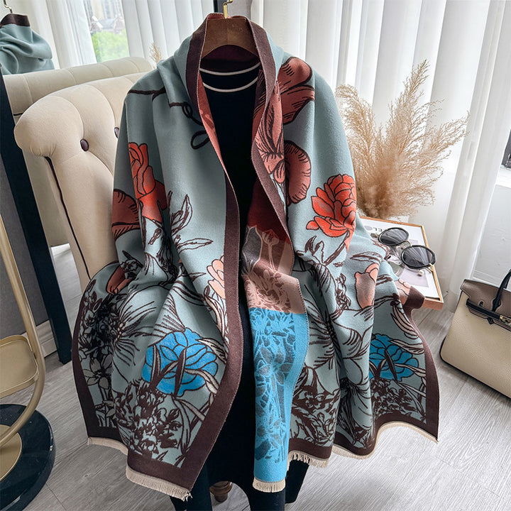 National Style Floral Print Shawl – Artistic and Elegant
