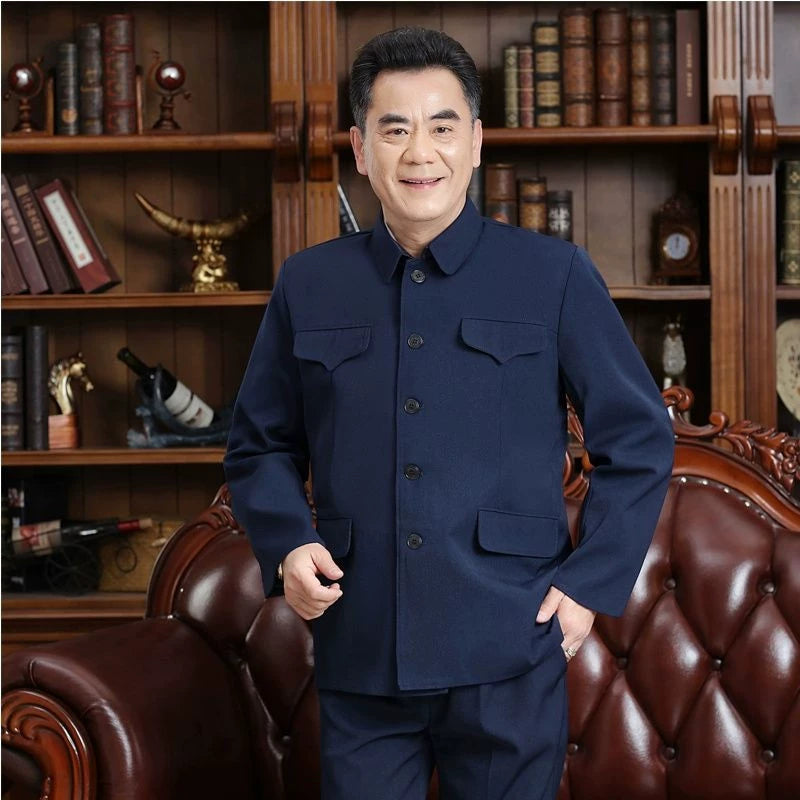 Chaqueta Zhongshan para hombre mayor | Ropa de trabajo de una sola capa y ropa formal de doble capa para primavera y otoño