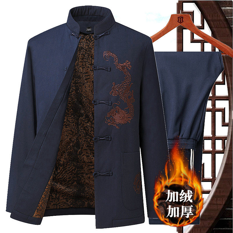 Elderly Men's Tang Suit Cotton-Padded Jacket | Winter Dad's Coat | Grandpa's Autumn and Winter Chinese Style Thickened and Fleece-Padded Set