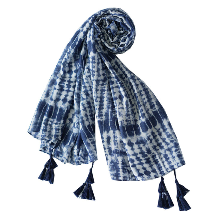 Ethnic Tie-Dye Scarf – Four-Leaf Clover Cotton-Linen Wrap