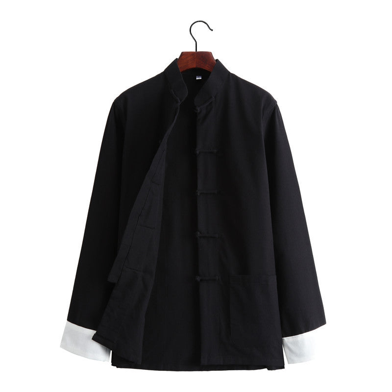 Chinese Style Vintage Men’s Tang Jacket | Spring & Autumn Long-Sleeve Casual Jacket | Mandarin Collar with Button Closures
