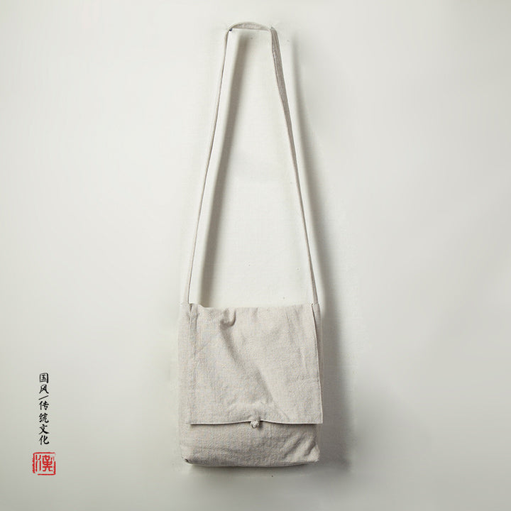 Chinese-Style Linen Backpack – Unisex Vintage Single-Shoulder Crossbody Bag with Ethnic Flair