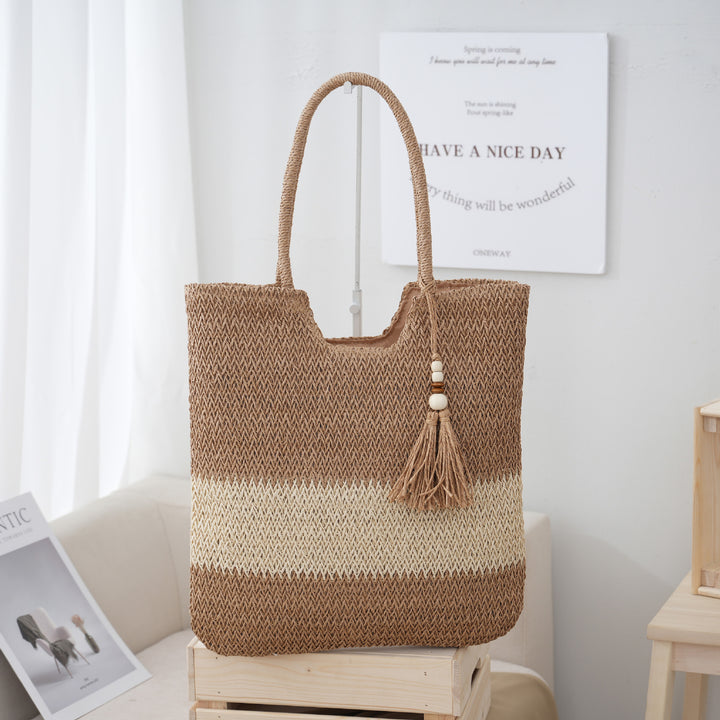 Nuevo bolso tote tejido de estilo chino para mujer: diseño con borlas, ligero y transpirable.