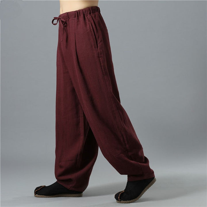 Pantalones de lino de verano de corte holgado estilo chino | Pantalones farol de algodón y lino