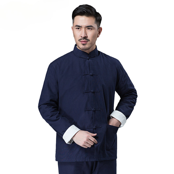 Chinese Style Vintage Men’s Tang Jacket | Spring & Autumn Long-Sleeve Casual Jacket | Mandarin Collar with Button Closures