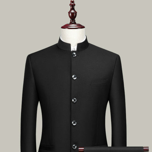 Traje Zhongshan para las cuatro estaciones, para hombres de mediana edad y jóvenes, chino, de cuello alto, para novio, estilo chino, retro, Tang