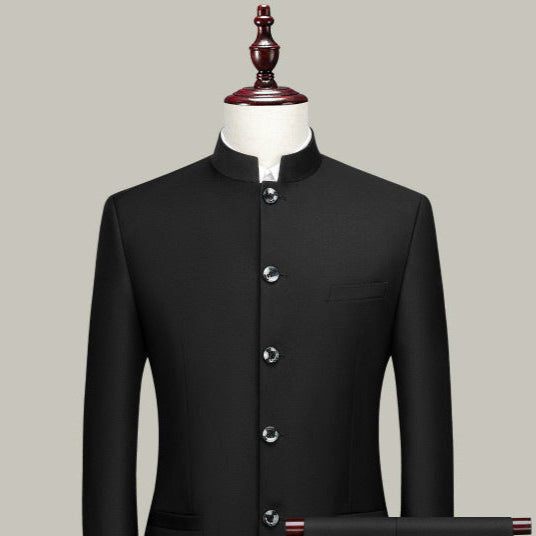 Traje Zhongshan para las cuatro estaciones, para hombres de mediana edad y jóvenes, chino, de cuello alto, para novio, estilo chino, retro, Tang