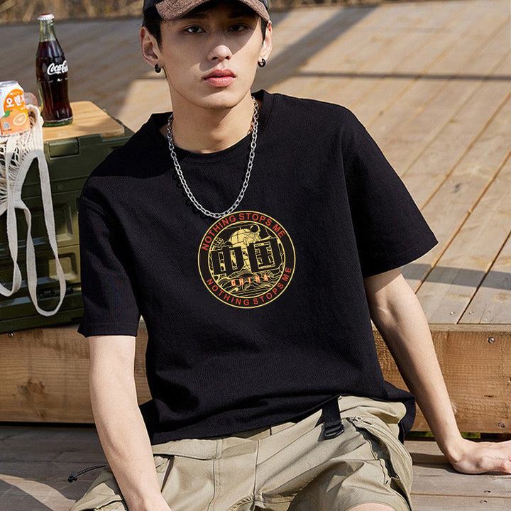 Camiseta holgada de algodón de manga corta para hombre, tendencia nacional, sencilla y pesada, para verano