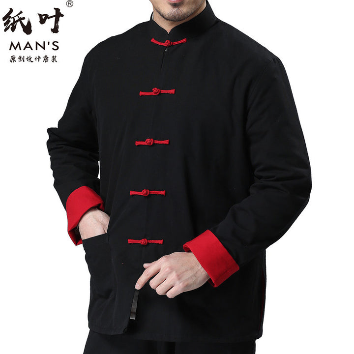 Chinese Style Vintage Men’s Tang Jacket | Spring & Autumn Long-Sleeve Casual Jacket | Mandarin Collar with Button Closures
