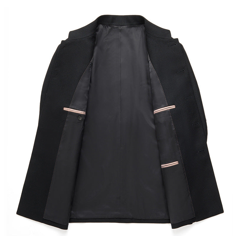 Traje de hombre de pura lana peinada, ajustado, chino, con cuello alto, para jóvenes, estilo nacional, estilo étnico, color negro