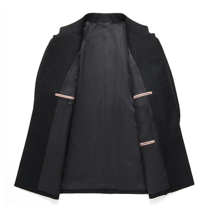 Traje de hombre de pura lana peinada, ajustado, chino, con cuello alto, para jóvenes, estilo nacional, estilo étnico, color negro