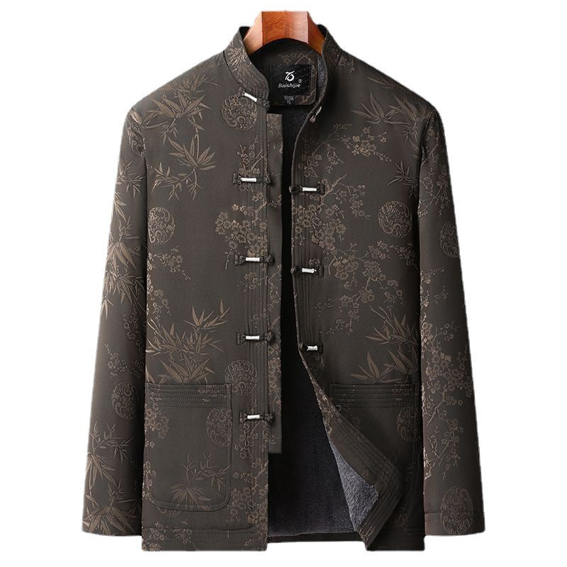 Traje Tang de otoño e invierno para hombres mayores | Chaqueta de algodón para abuelo | Abrigo acolchado de algodón grueso retro | Traje de papá de estilo chino