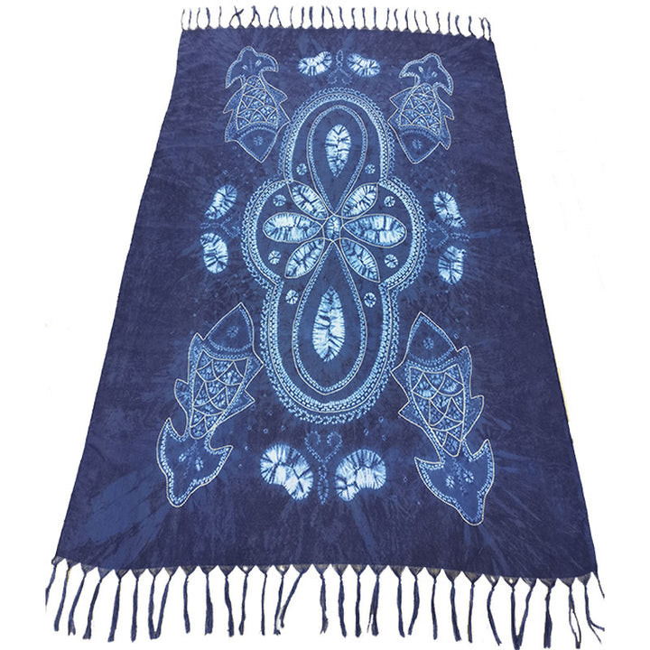 Ethnic Tie-Dye Scarf – Four-Leaf Clover Cotton-Linen Wrap