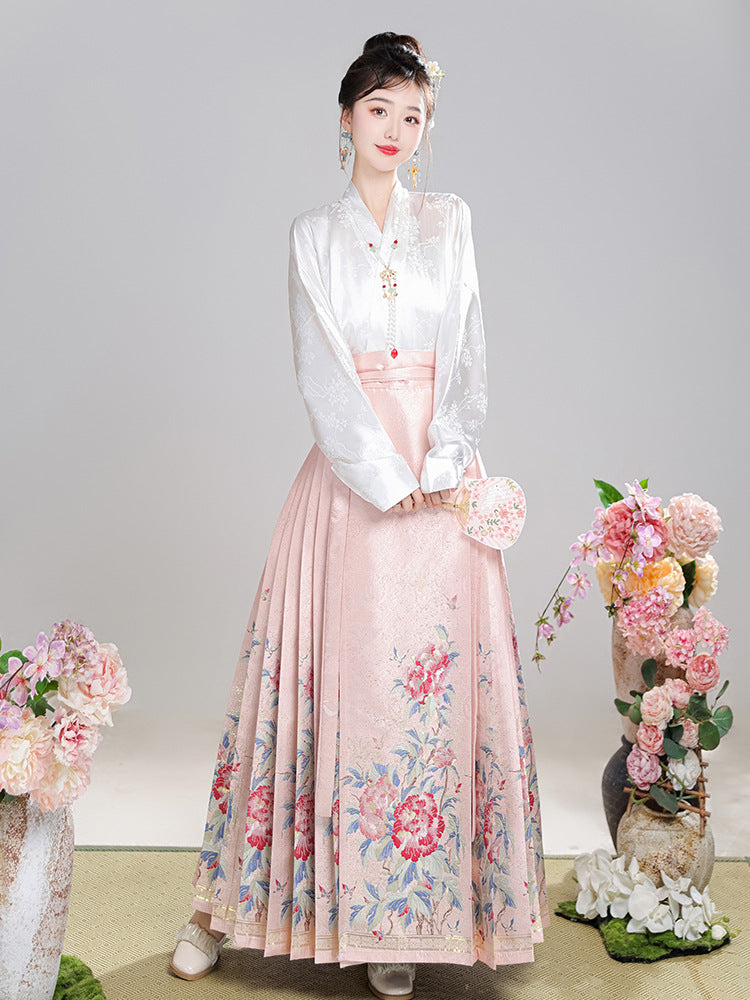 Hanfu estilo Ming modernizado para mujer | Conjunto de falda Ma Mian con brocado | Edición otoño/invierno