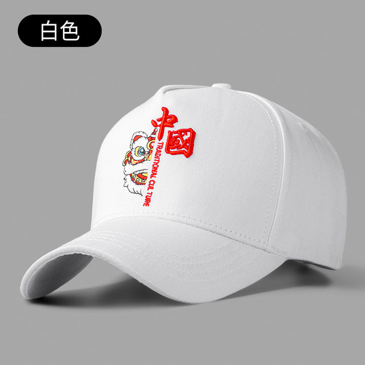 Gorra de hombre de copa alta: tendencia nacional de otoño e invierno, nueva gorra de béisbol rígida para cabezas grandes, gorra plana con cabeza de león estilo chino para primavera y verano.